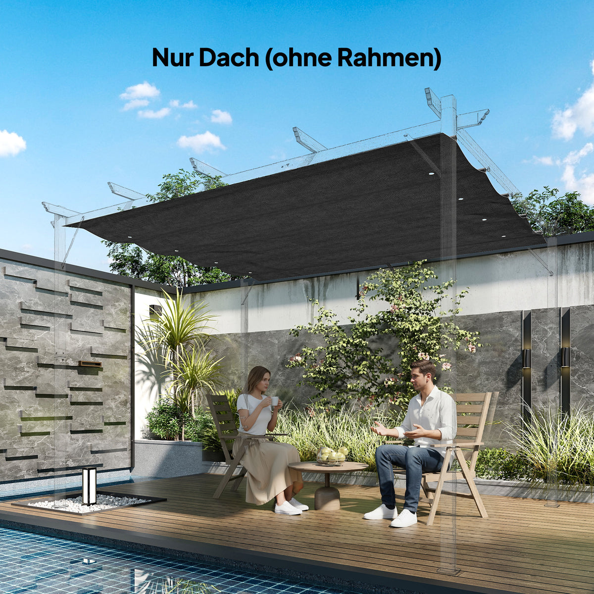 Pergola Cover Roof, 2.86 x 2.45 m Retractable Sun Shade Top for 3 x 2m Pergola Frame, UV30+ Protected, Dark Grey