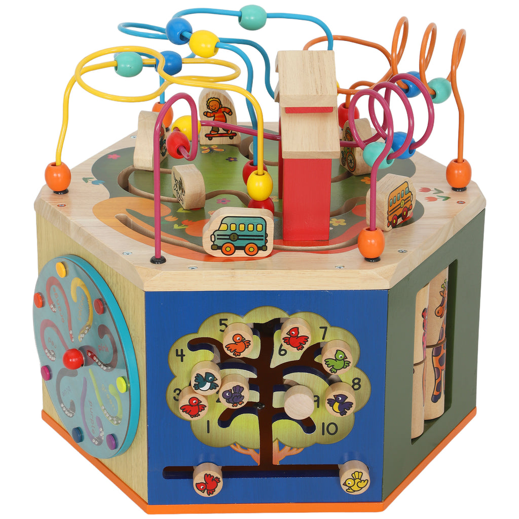 8 in 1 Wooden Activity Cube with Bead Maze, Shape Sorter, for Kids Boys Girls 18+ Months