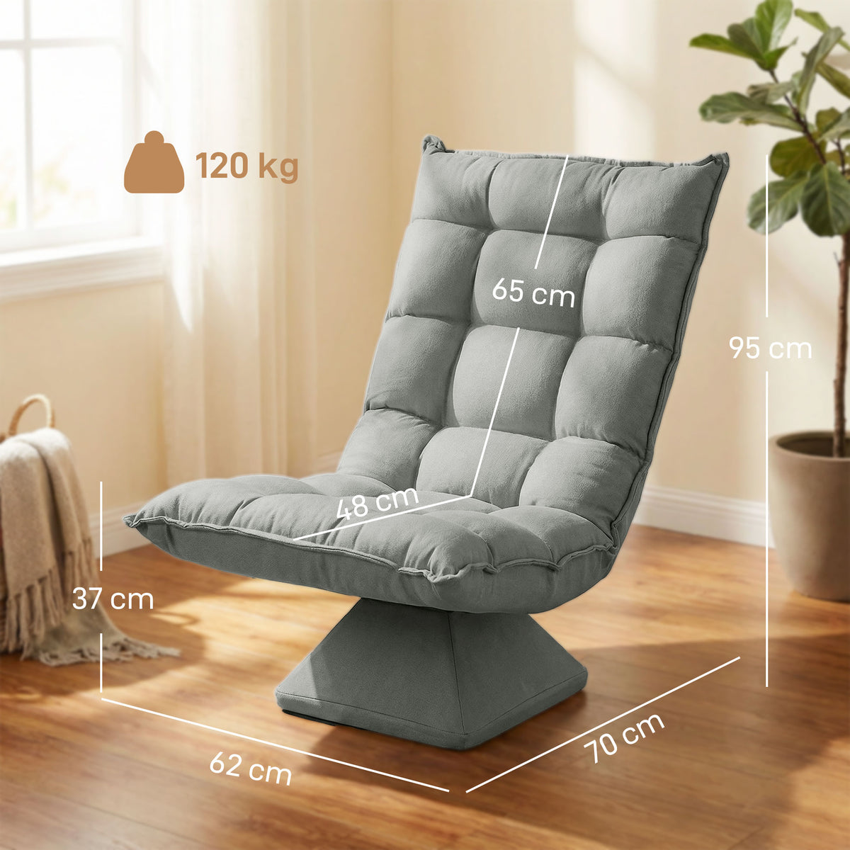 Relaxsessel Lesesessel, drehbar, 62 cm x 70 cm x 95 cm, Hellgrau