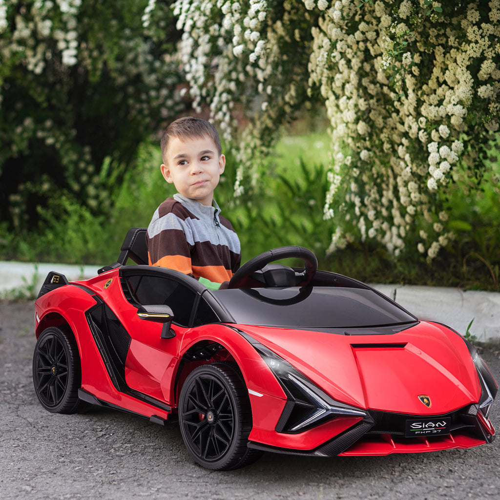 Kinder Elektroauto 12V Kinderauto mit 2,4 G Fernbedienung, 2 Motor, Kinderfahrzeug mit Hupe, LED, Musik, Elektrofahrzeug für 3-5 Jahre Kinder, Rot