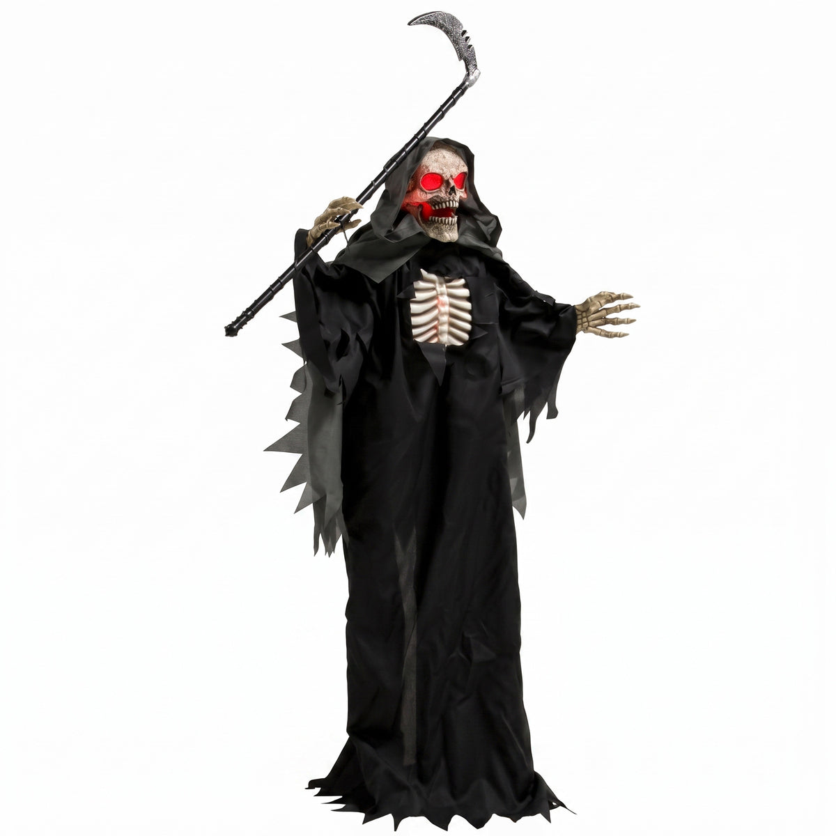 170cm Life Size Animated Grim Reaper Halloween Decoration, Scary Halloween Animatronics Decor with Sound Touch Activated