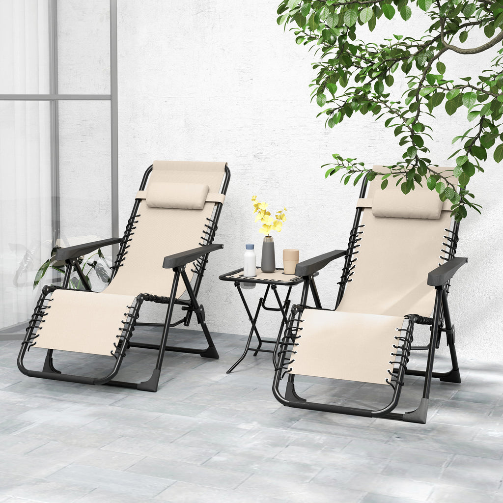 Gartenliege Set 3-TLG. Sonnenliege mit Teetisch 2 Liegest¨¹hle Kissen, Outdoor Liege 90x56x110 cm Beige