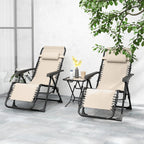 Gartenliege Set 3-TLG. Sonnenliege mit Teetisch 2 Liegest¨¹hle Kissen, Outdoor Liege 90x56x110 cm Beige