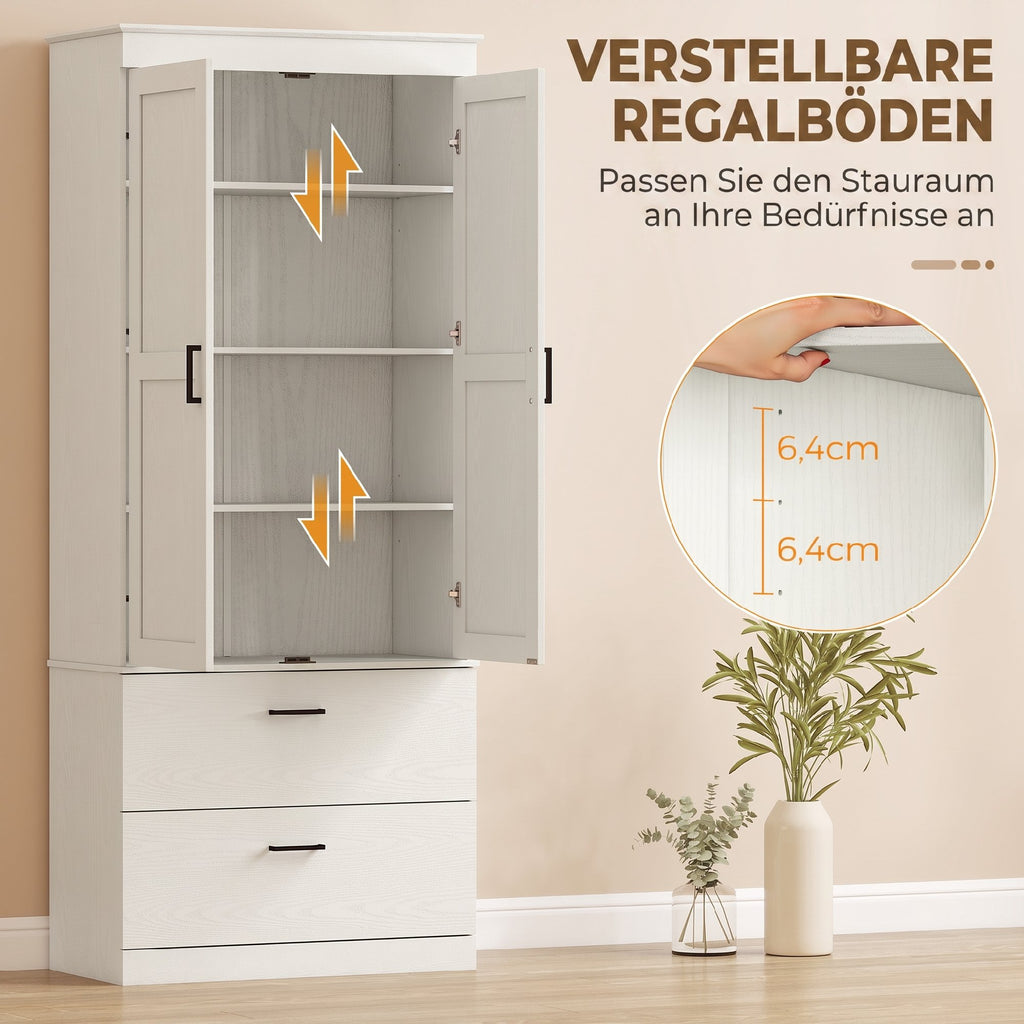 Küchenschrank, Hochschrank 2 Schubladen 75x39x178 cm Cremeweiß