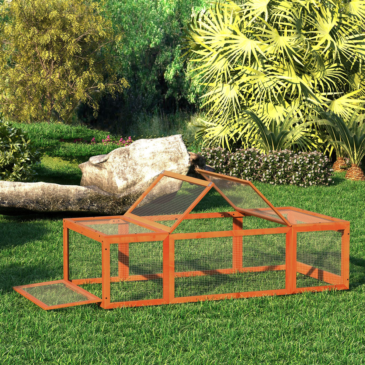 Freilaufgehege f¨¹r Kleintiere Aufklappbares Dach Tannenholz Orange