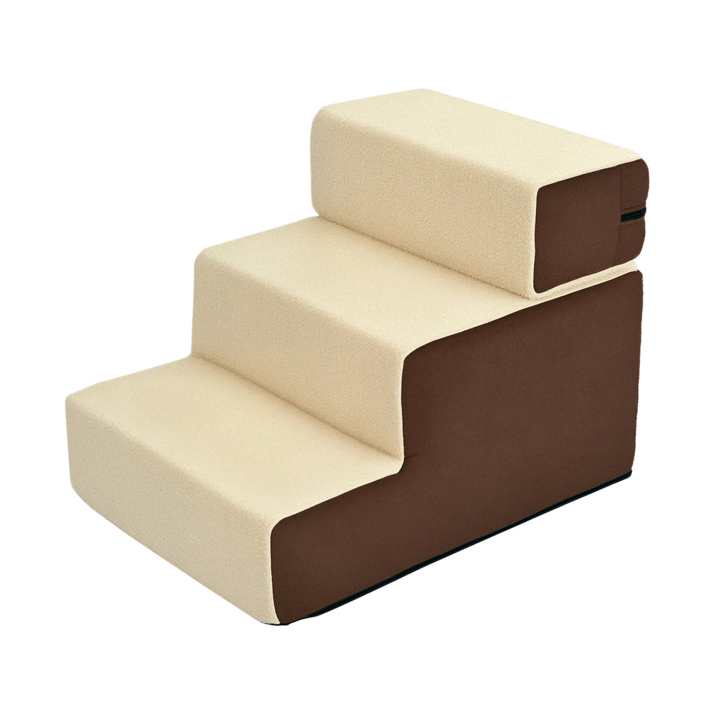 Haustiertreppe Hundetreppe Katzentreppe 3 Stufen für Katzen und Hunde Plüsch Beige 54 x 40 x 39cm