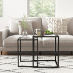 2er Set Beistelltisch stapelbarer Nachttisch Couchtisch mit Beinen aus Stahl, modern f¨¹r Wohnzimmer Schwarz