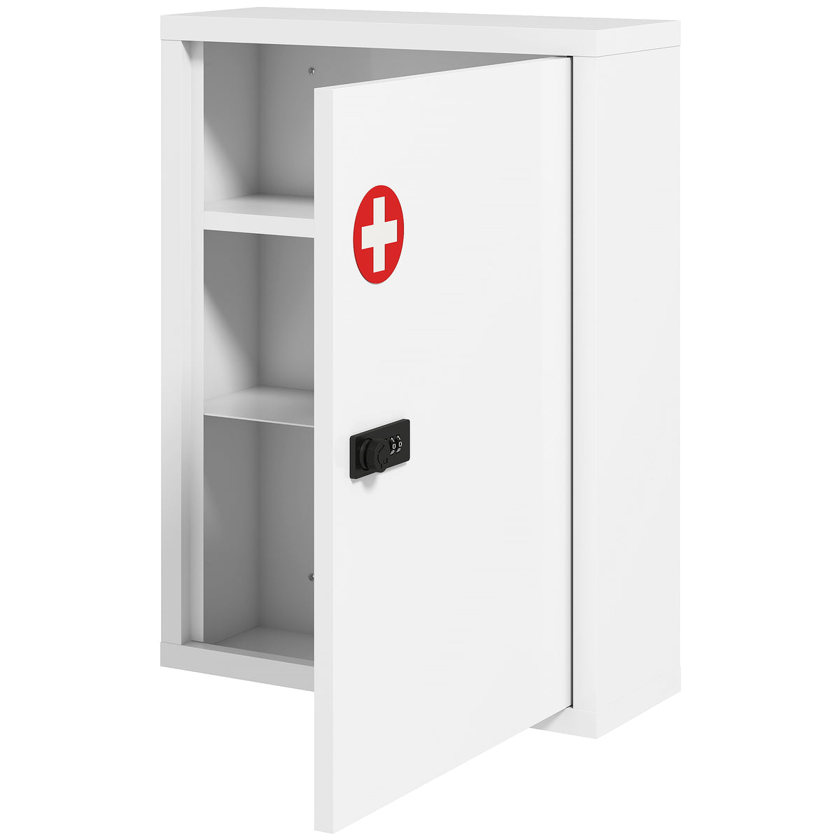 Wall Mount Medicine Cabinet, Bathroom Cabinet with Combination Lock, Door and Storage Shelves, White