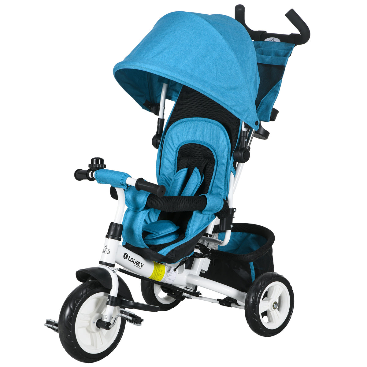 6 in 1 Kids Trike with Parent Handle, Canopy, 5-point Seat Belt, Storage, Footrest, Brake, for 1-5 Years, Blue