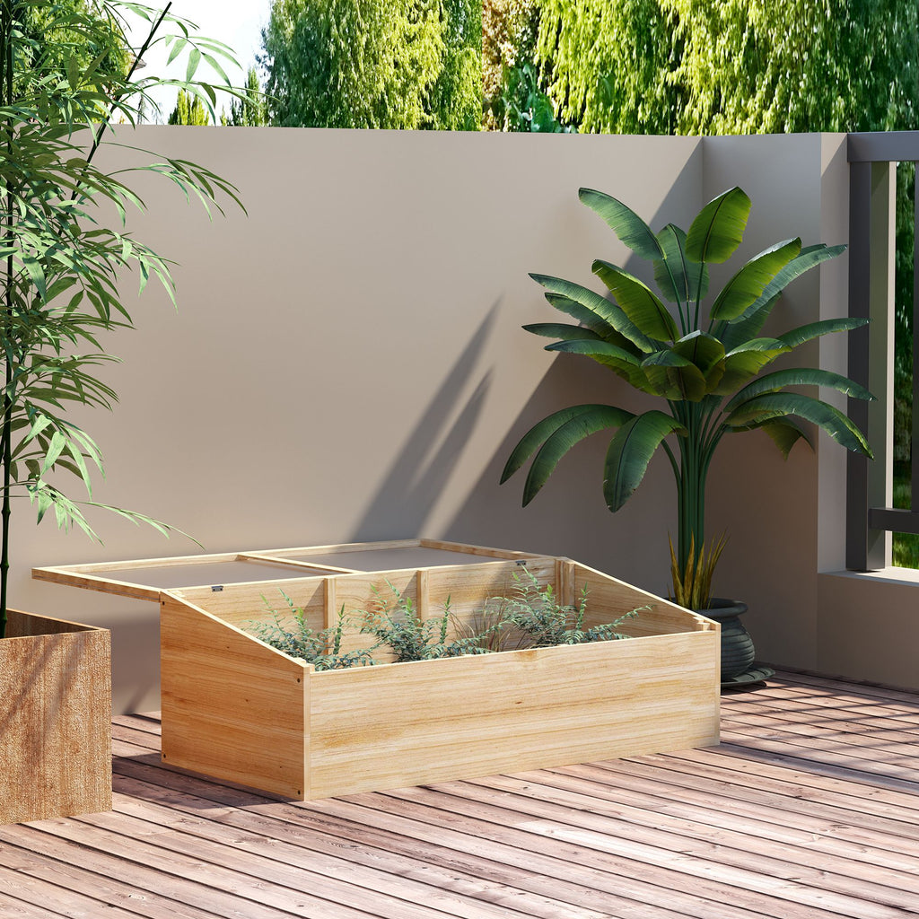 Gewächshaus Holz Frühbeet Frühbeetkasten Treibhaus Garten & Pflanzkasten-System für Garten Balkon, 100 x 50 x 35 cm, Natur, Tanne, PC-Platte