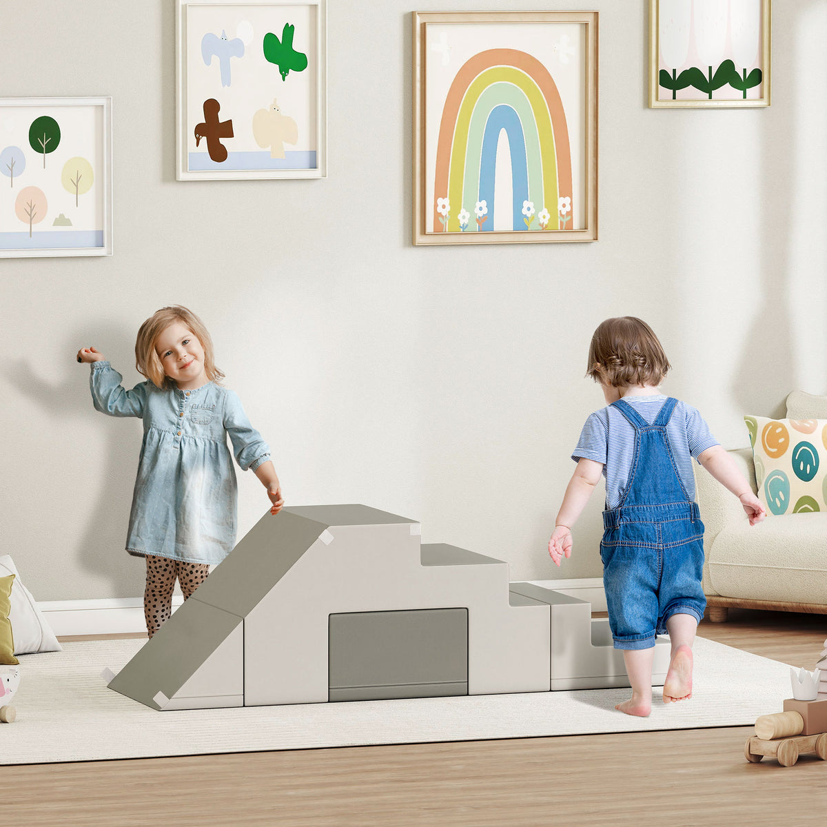 Kletter- und Rutschspielzeug für Kinder, fördert Motorik, Kunstleder, EPE-Schaum, 86x49x47 cm, Grau