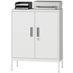 Metal Storage Cabinet with Lock and Adjustable Shelves - White