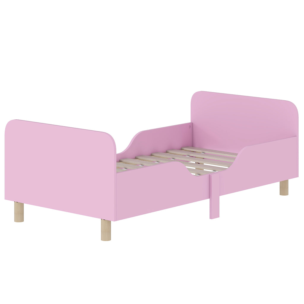 Kinderbettgestell, Einzelbettrahmen f¨¹r Kinder, Schutzgitter, kleines Bett f¨¹r Kinderzimmer, MDF, ohne Matratze, Rosa