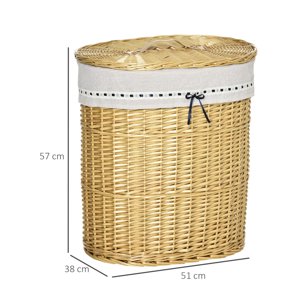 Wäschekorb aus Weide mit Deckel Wäschesammler mit Griff, herausnehmbarer Wäschesack, Laundry Baskets Wäschebox für Badezimmer Waschküche Schlafzimmer Natur