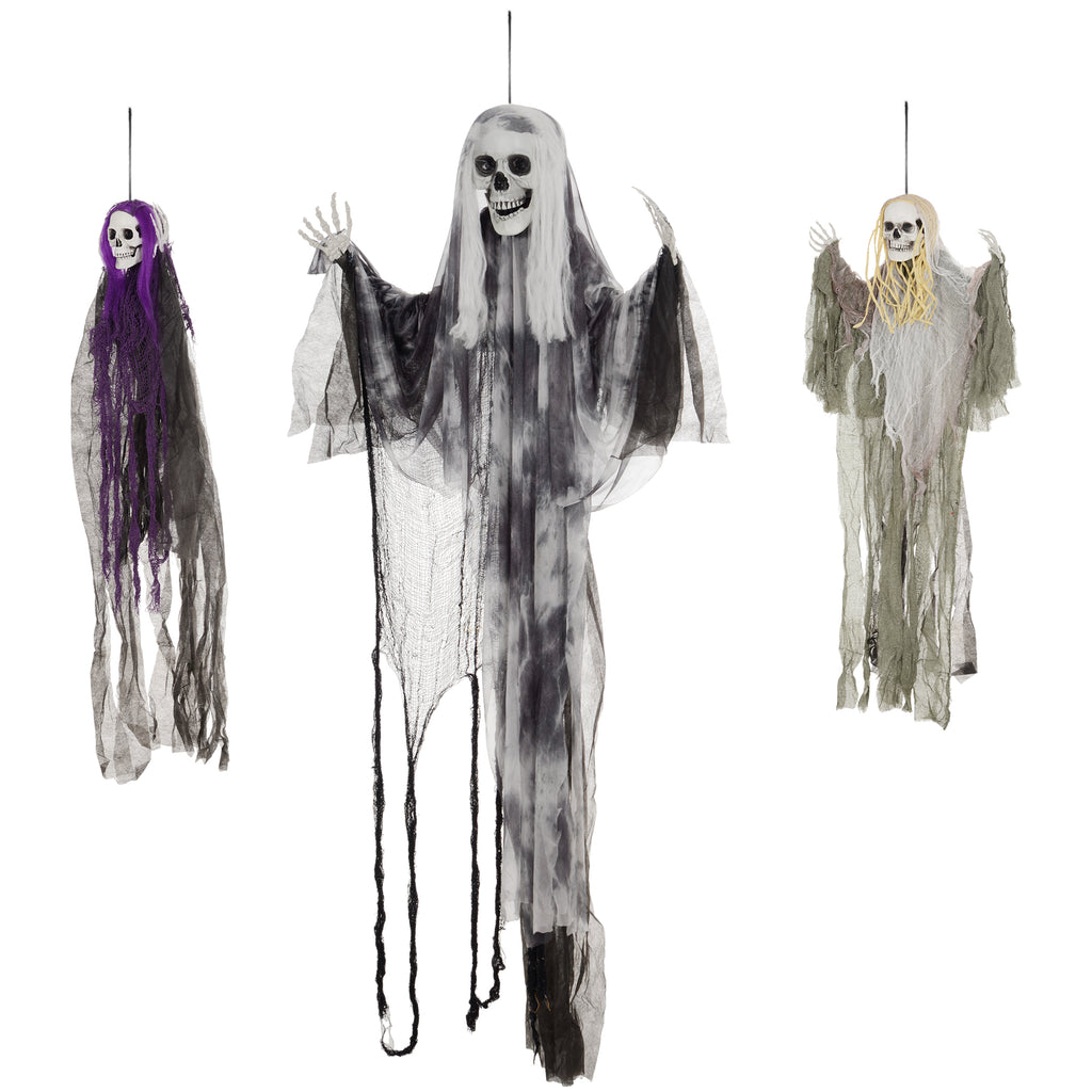 Set of 3 Hanging Skeleton Halloween Decorations, Scary Flying Ghost for Garden, Party, 90/110/170cm