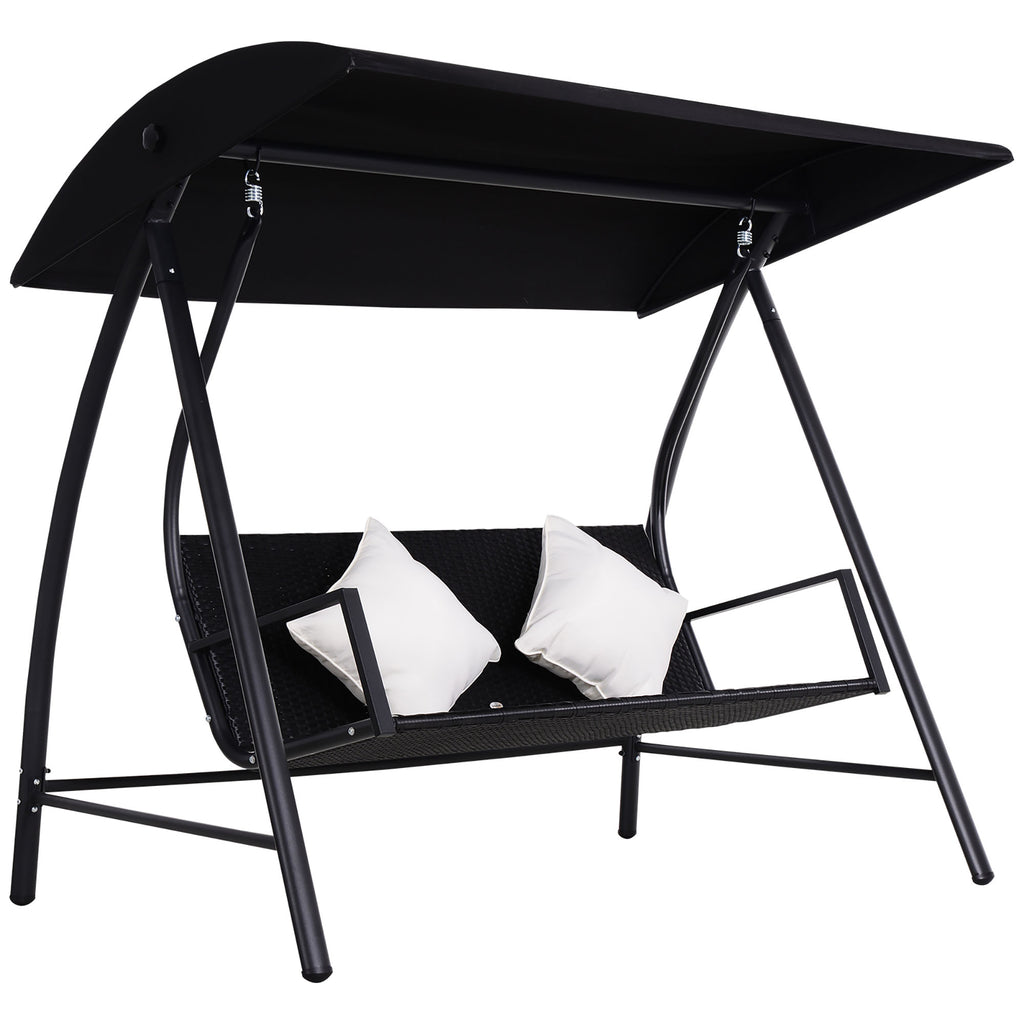  3-Sitzer Hollywoodschaukel Schaukel Polyrattan Metall mit Kissen belastbar bis 360kg Neu (Schwarz)
