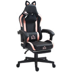 Gaming-Sessel mit Katzenohren, neigbare Lehne, ausziehbare Fußstütze, bis 120 kg, Rosa/Schwarz