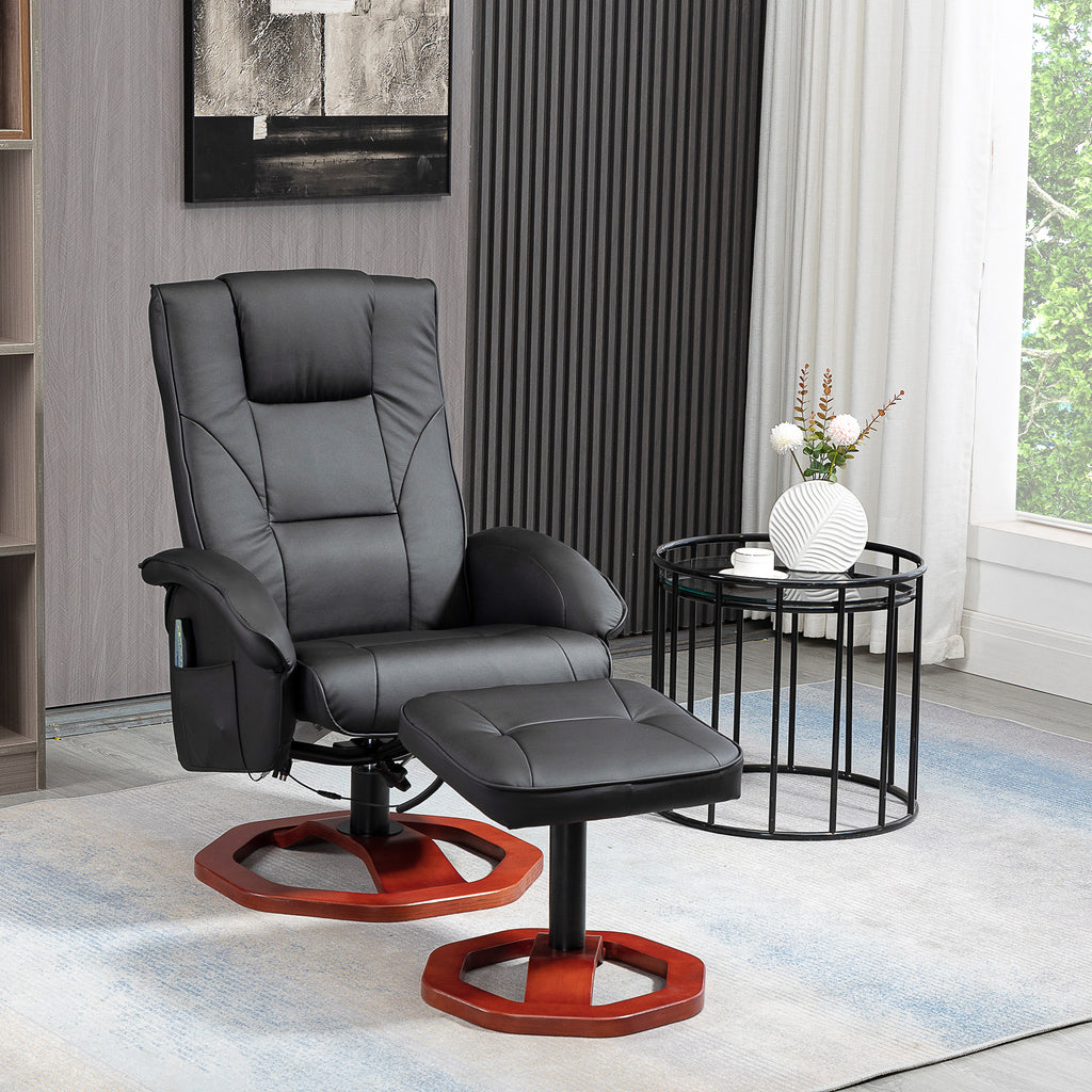 Massagesessel, mit Fu?hocker, 10 Massagepunkte, Liegefunktion, drehbarer Sitz, Schwarz, 73 x 83 x 106cm