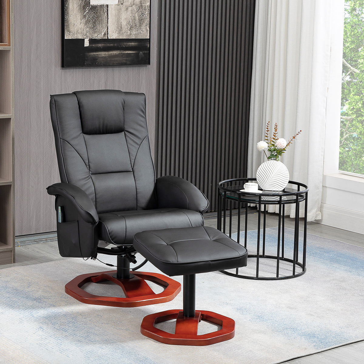 Massagesessel, mit Fu?hocker, 10 Massagepunkte, Liegefunktion, drehbarer Sitz, Schwarz, 73 x 83 x 106cm
