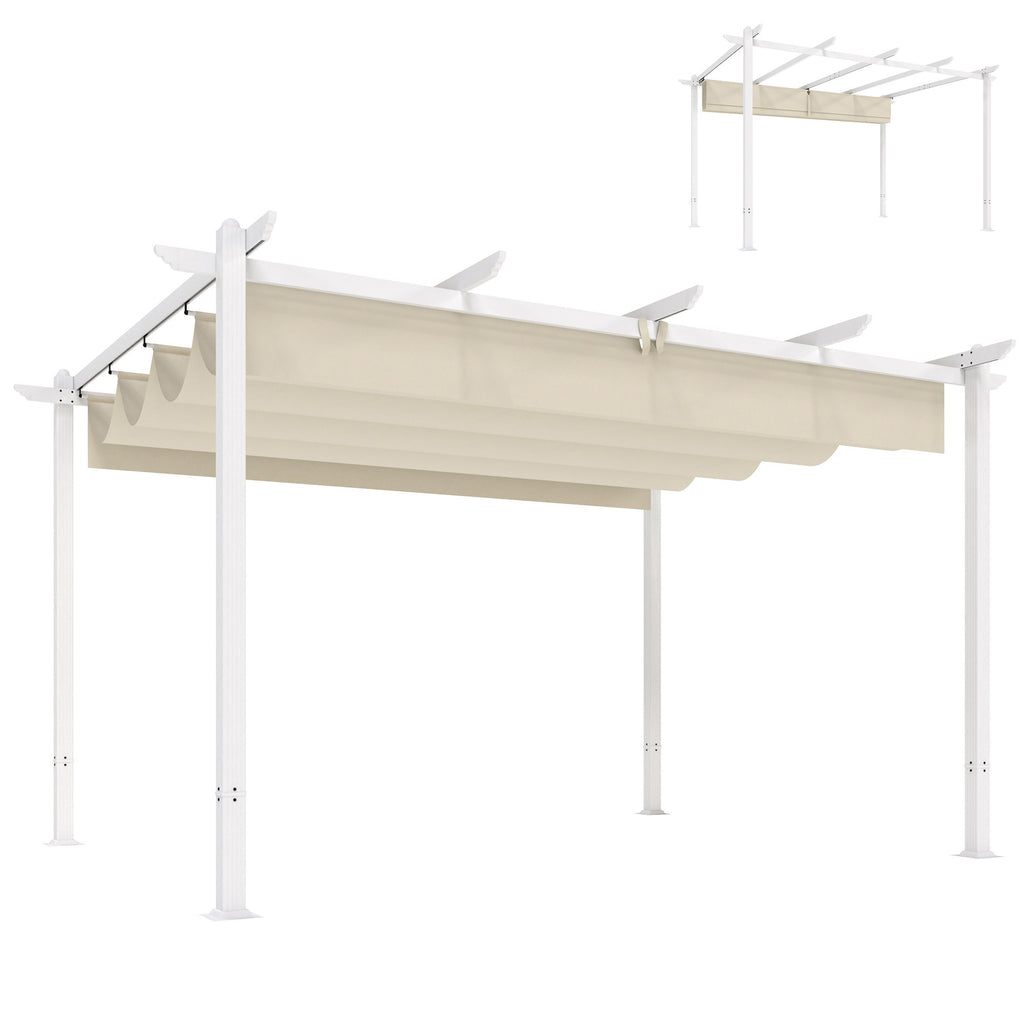 Pergola 3 x 4 m Terrassenüberdachung mit Schiebedach, magnetische Verschlüsse, UV30+ Beige