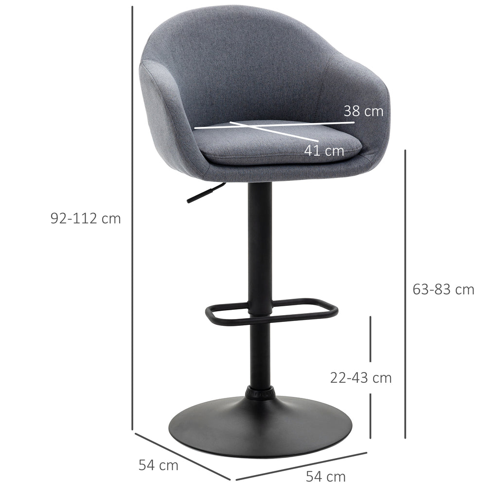 Barhocker mit Fußstütze; höhenverstellbar, Leinenoptik, 54 cm x 54 cm x 112 cm, Grau