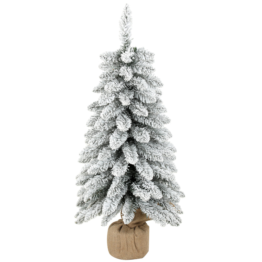 Künstlicher Weihnachtsbaum, 90 cm (3 ft), schlanker Pencil-Baum mit 107 Zweigspitzen, Jutebasis, Weiß