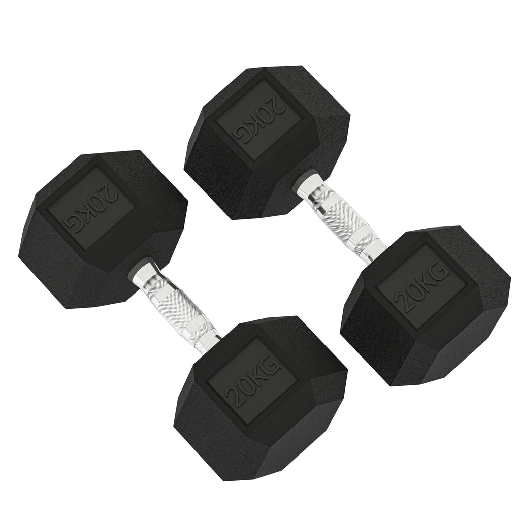 2x20KG Rubber Hex Dumbbell Portable Hand Weights Dumbbell Home Gym