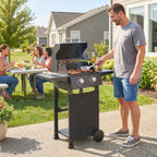 Gasgrill 5,4 KW 2 Brenner Stahl BBQ Grillwagen inkl klappbar Seitentisch Thermometer verchromter Grillrost Warmhalterost