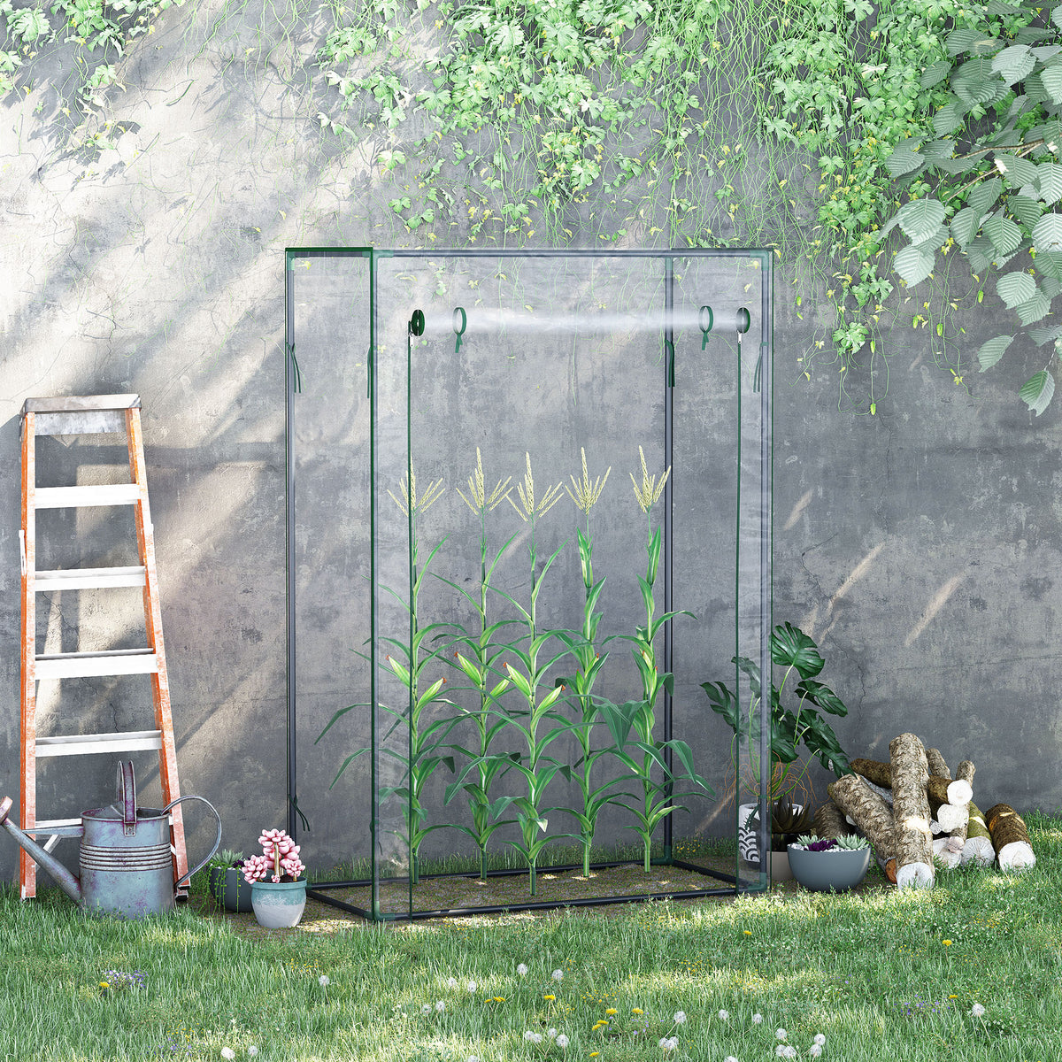 Gewächshaus mit Tür, winterfest Foliengewächshaus aus Stahl, Treibhaus für Balkon, Garten, Tomatenhaus 100x50x150cm, Tomatengewächshaus für Tomaten, Gemüse, Blumen, Pflanzen, Transparent