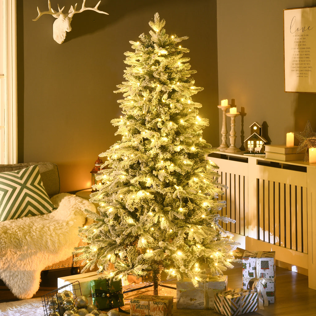 Künstlicher Weihnachtsbaum, Christbaum, inkl. Kunstschnee, LED-Lichter, 180 cm, Grün + Weiß