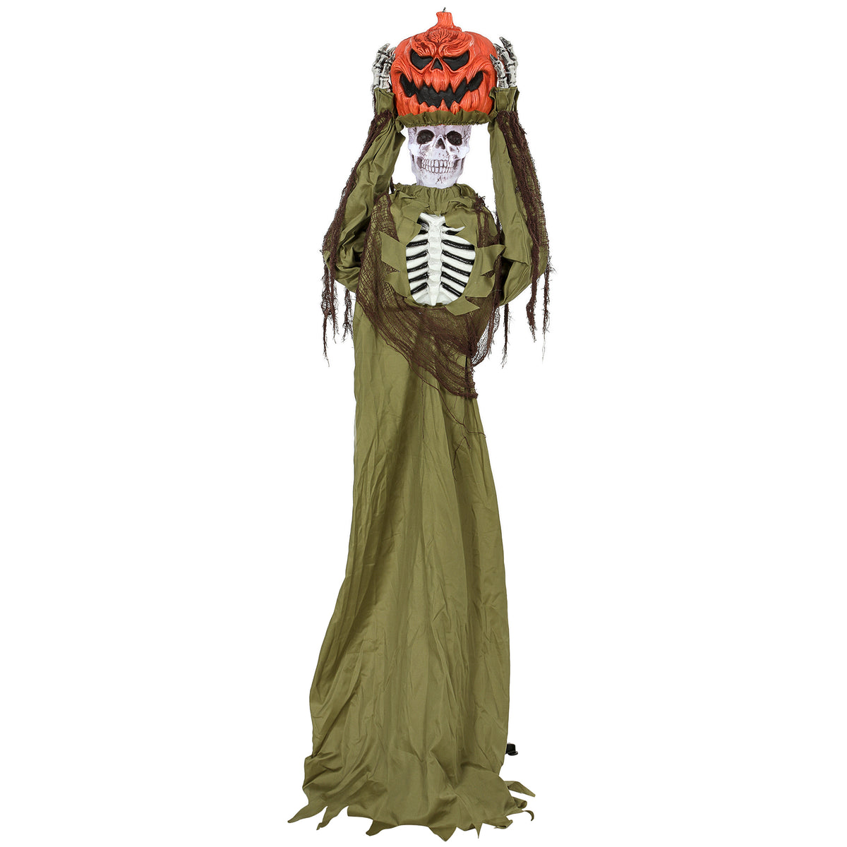 Animiertes Pop-up-Kürbis-Skelett, 173 cm, gruselige Halloween-Deko mit Licht sowie Sound- und Berührungsaktivierung