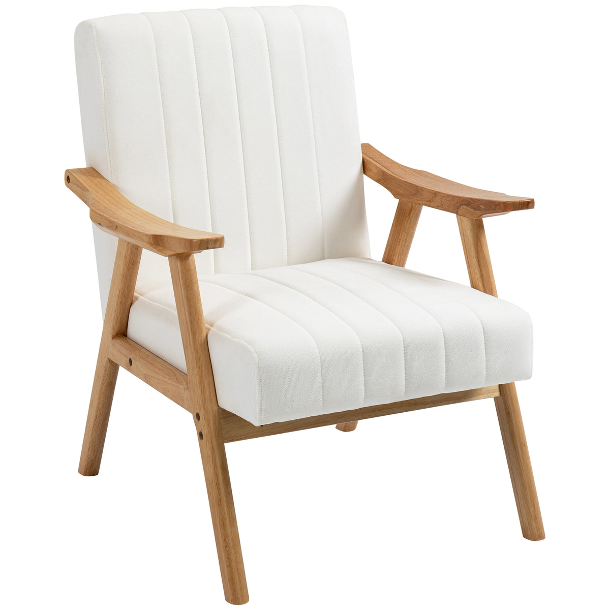Polstersessel im Skandi-Design, Samtoptik, Massivholzrahmen, 68 x 74 x 82cm, Natur+Creme