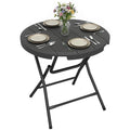 Foldable Round Garden Table for 4, Outdoor Dining Table with HDPE Tabletop and Steel Frame, 80 x 80 x 73 cm, Dark Grey