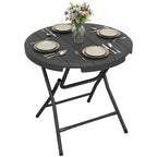 Foldable Round Garden Table for 4, Outdoor Dining Table with HDPE Tabletop and Steel Frame, 80 x 80 x 73 cm, Dark Grey