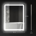 Badezimmerspiegel, beleuchtet, Touch-Steuerung, beschlagfrei, dimmbar, 3 Lichtfarben, 60 x 80, Silber