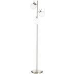Stehlampe mit 3 Lampenschirmen aus Glas, E 27, Fußschalter, Silber + Weiß