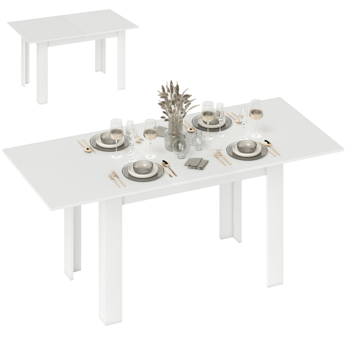 Esstisch ausziehbar, 140/180 x 80 cm Küchentisch für 6-8 Personen, für Küche, Esszimmer, Weiß