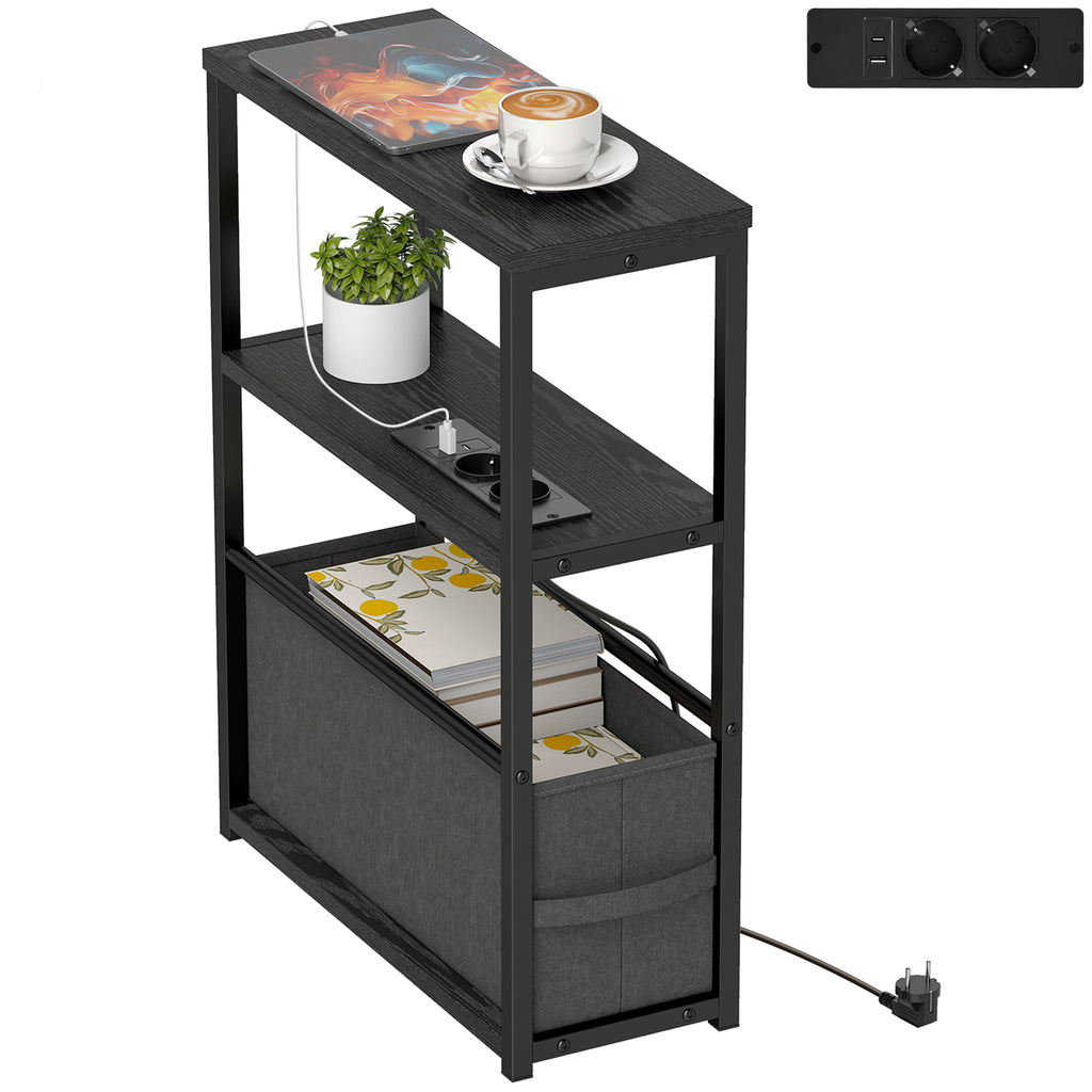 Beistelltisch Sofatisch mit Steckdosenleiste, Ablage, f¨¹r Kleine R?ume, 45x18x60,2cm, Schwarz