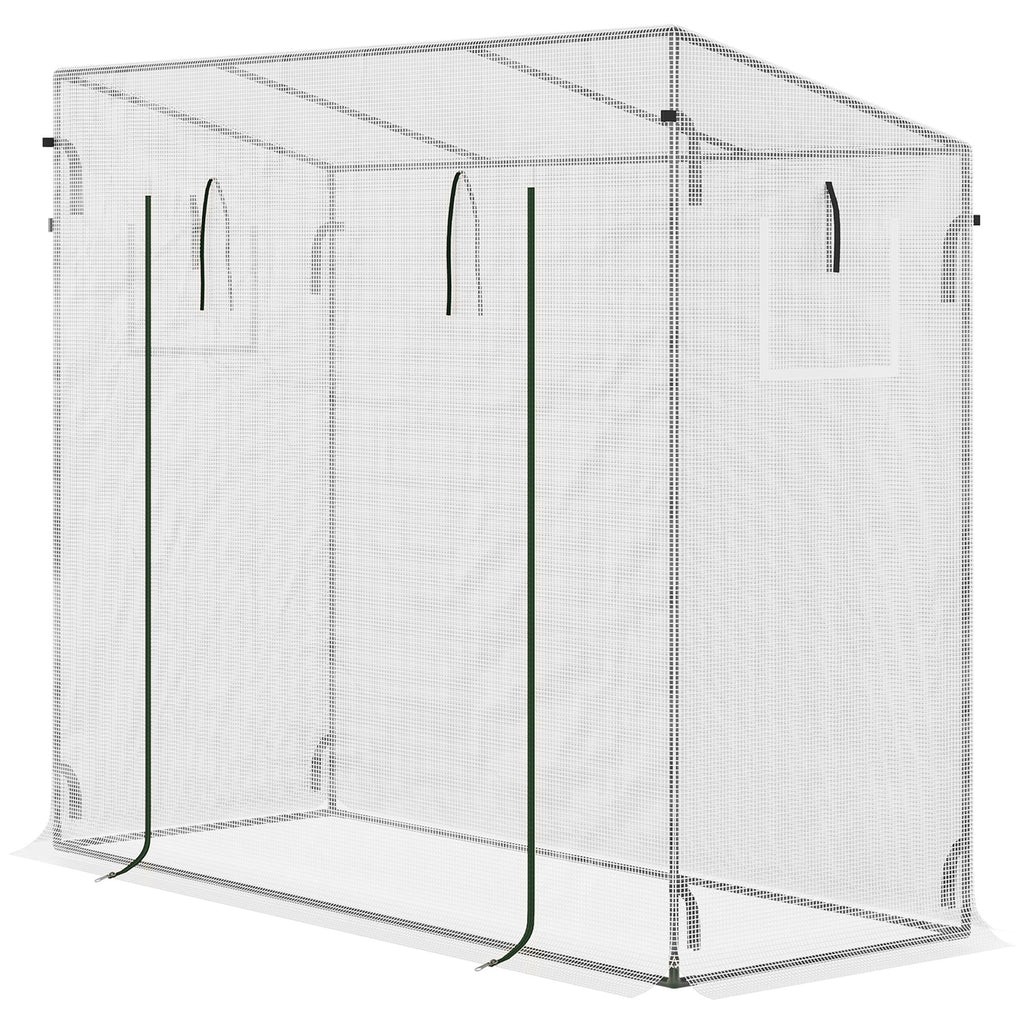Small Walk-in Garden Greenhouse with Steel Frame, Large Roll-up Door and Windows, 200Lx76Wx168Hcm, White