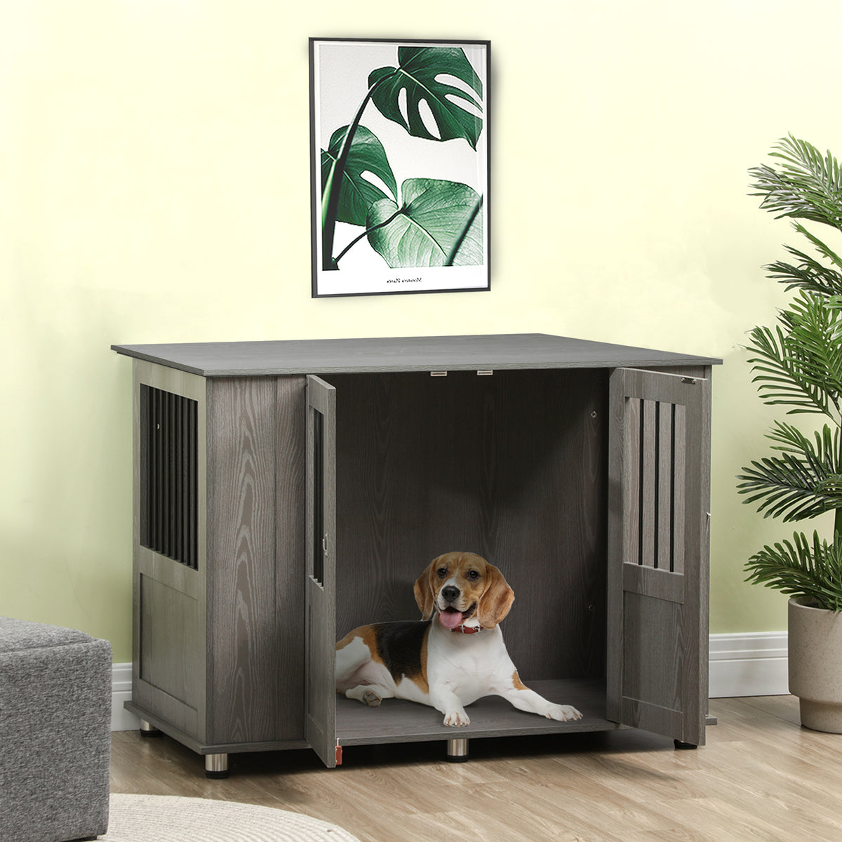 Dog Crate Table for Medium and Large Dogs with Magnetic Door for Indoor Use, 114 x 60 x 82 cm, Grey