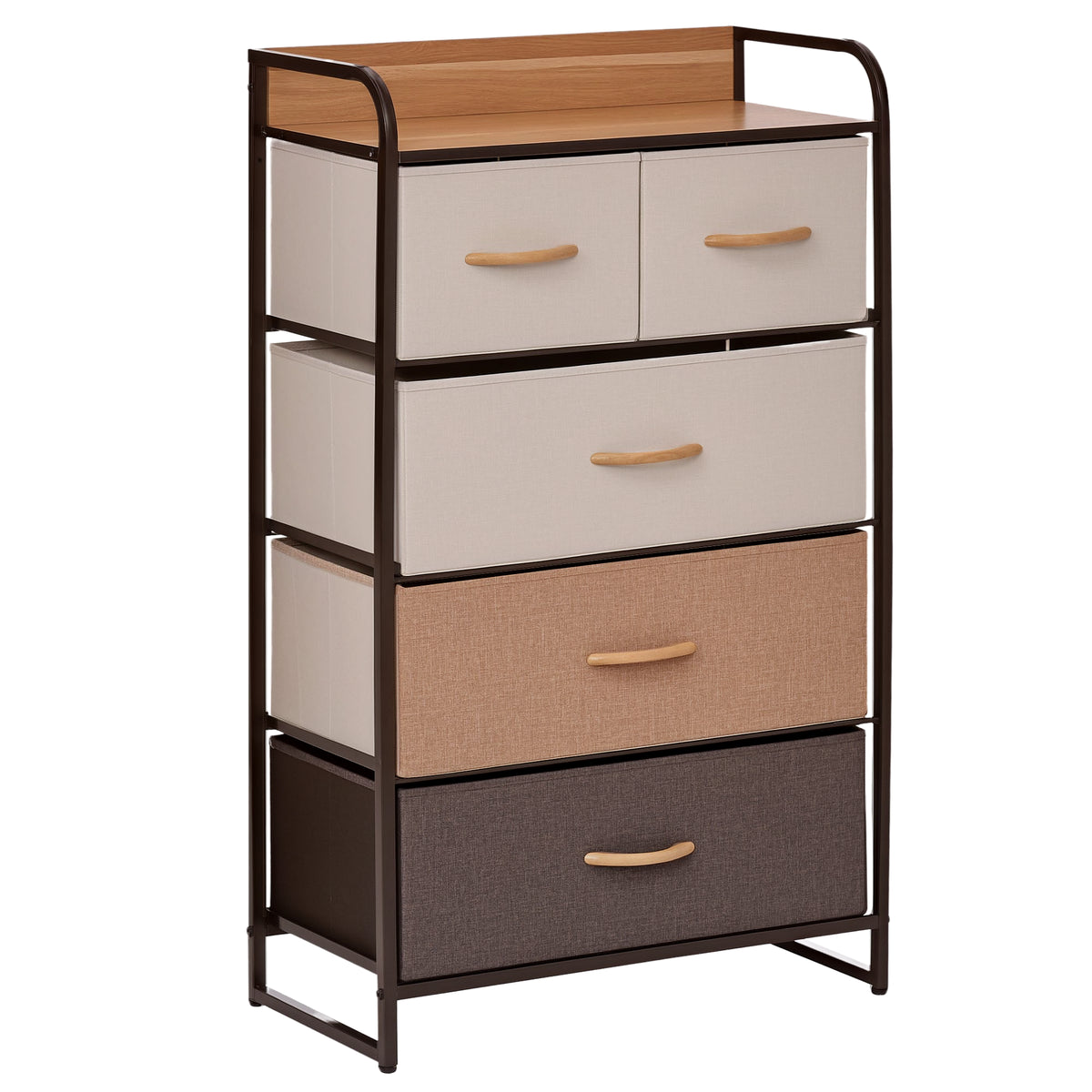 5-Drawer Dresser Tower 3-Tier Storage Organizer with Steel Frame Wooden Top for Bedroom Hallway Closets