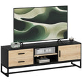 TV-Schrank mit T¨¹r, 2 Schubladen, offene F?cher, verstellbares Regal, Schwarz