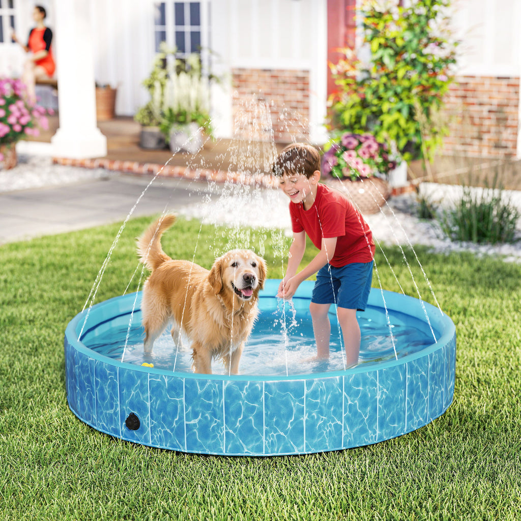 Hundepool Faltbar Planschbecken mit Brunnen- und Wasserpolsterdesign Ø160 x 30 cm Blau
