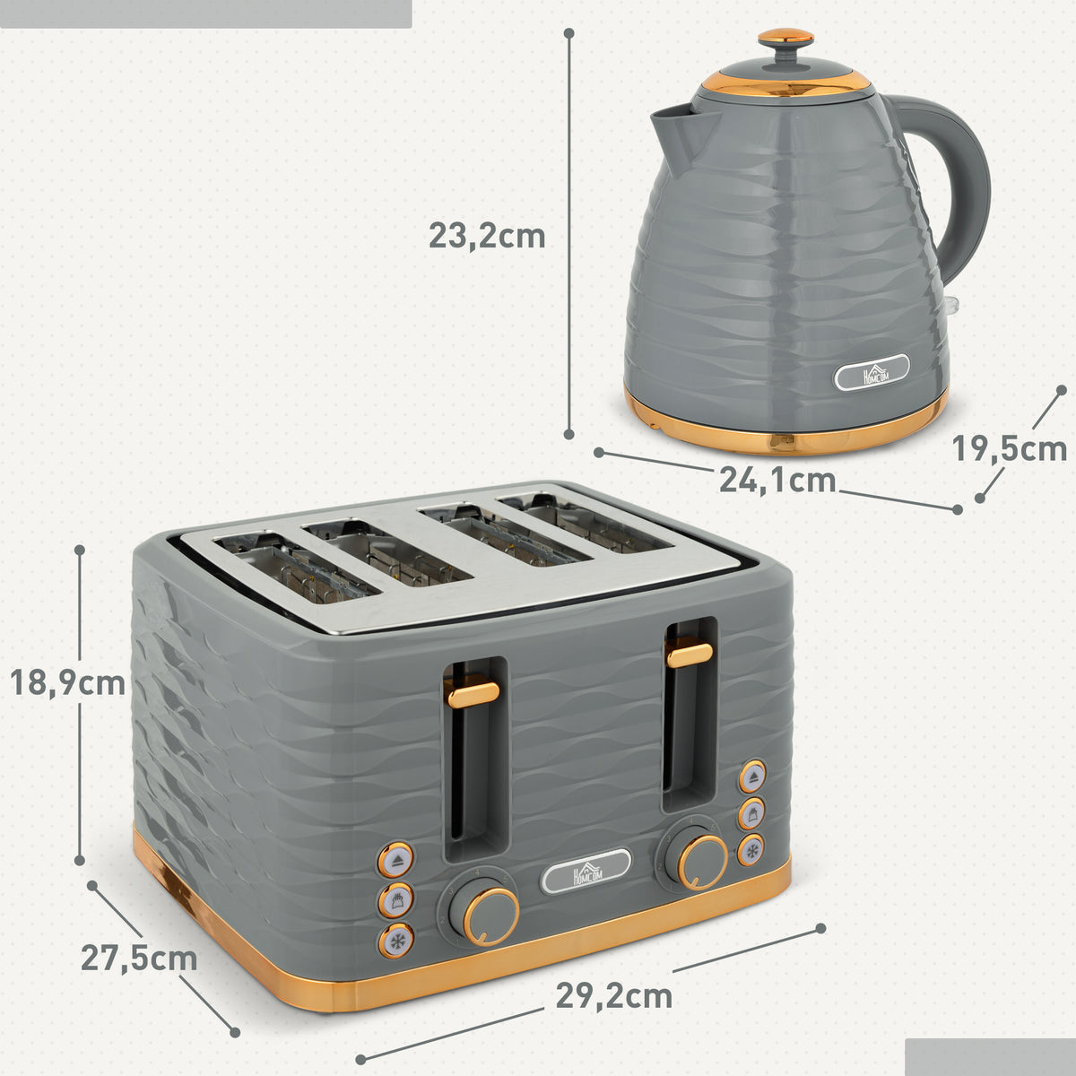 2-in-1 Toaster und Wasserkocher Set, 7 Br?unungsstufen, Auftau- und Aufw?rmfunktion, Grau