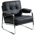 Sessel Loungesessel mit breiter Sitz, Armlehnen, Stahlbeinen, aus Kunstleder für Wohnzimmer, Schlafzimmer, Schwarz