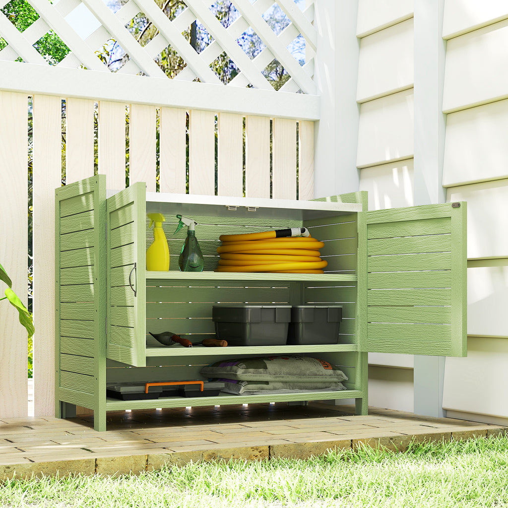 Pflanztisch mit Unterschrank aus Holz Outdoor Gartenschrank mit verzinkter Arbeitsplatte 3 Regalböden 88x40x70,5cm Grün