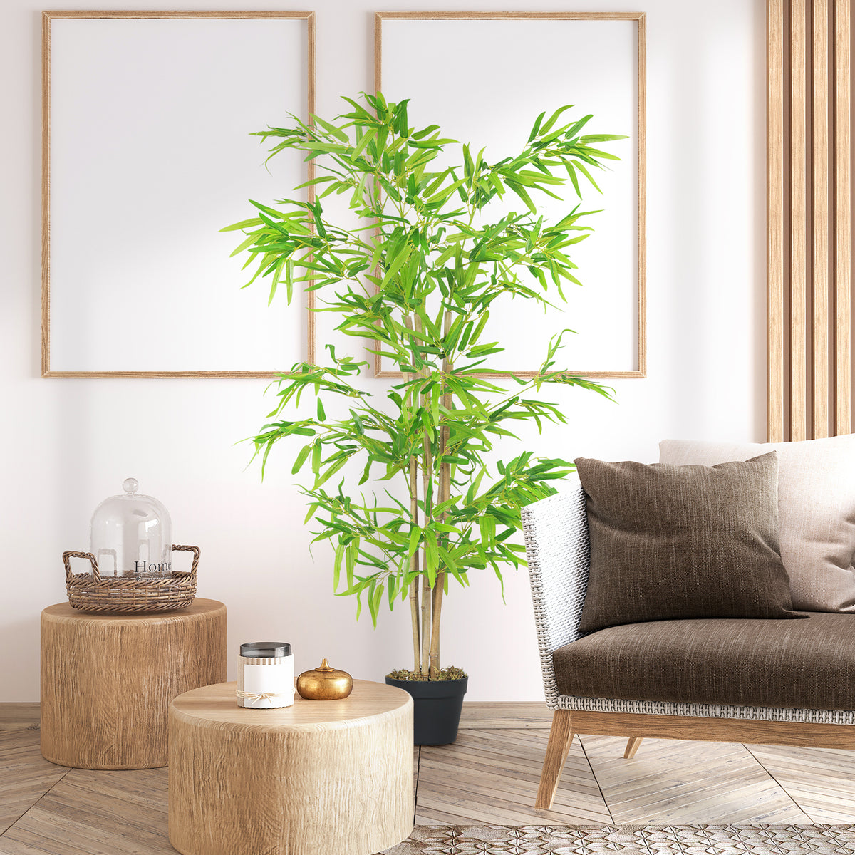 K¨¹nstlicher Bambus, Kunstpflanze, Dekopflanze mit Topf, Kunstbaum, Baumdekoration, 150 cm