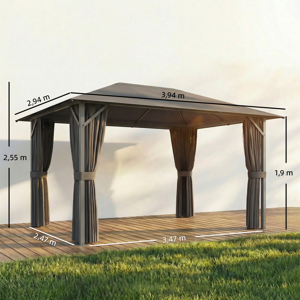 Pavillon ca. 4x3m Wasserabweisend Stabil Winterfest Gartenpavillon mit Moskitonetz 4 Seitenteile Lüftung Drainagelöchern