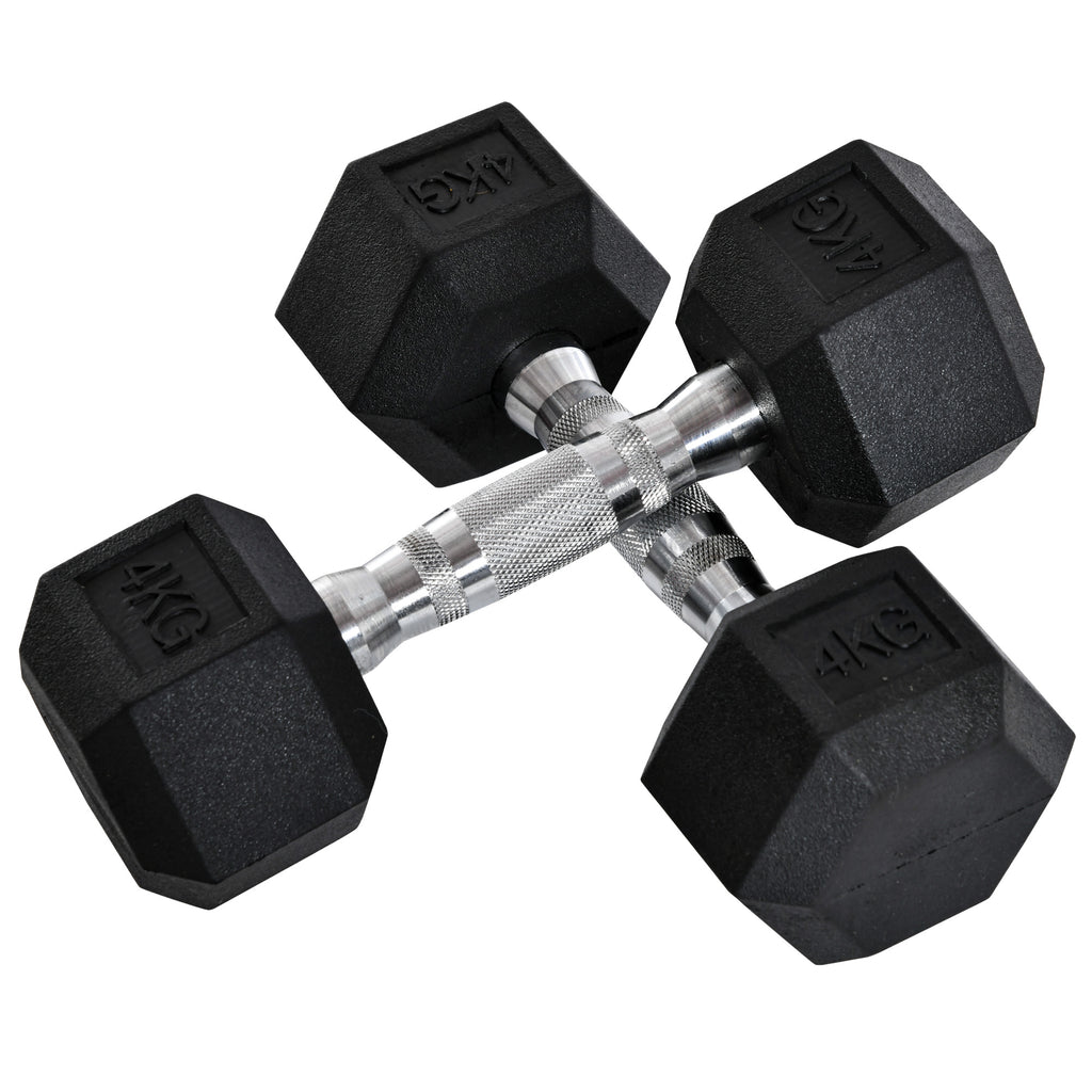 Hexagon Hanteln, 2er Set Hanteln mit gerändeltem Griff, Kurzhantelset aus Gusseisen, 2 x 4 kg, Kurzhanteln für Männer Frauen, Zuhause, Fitnessstudio, Krafttraining