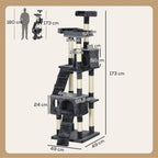 173cm Cat Tree Scratching House, Activity Play Centre, Charcoal Grey